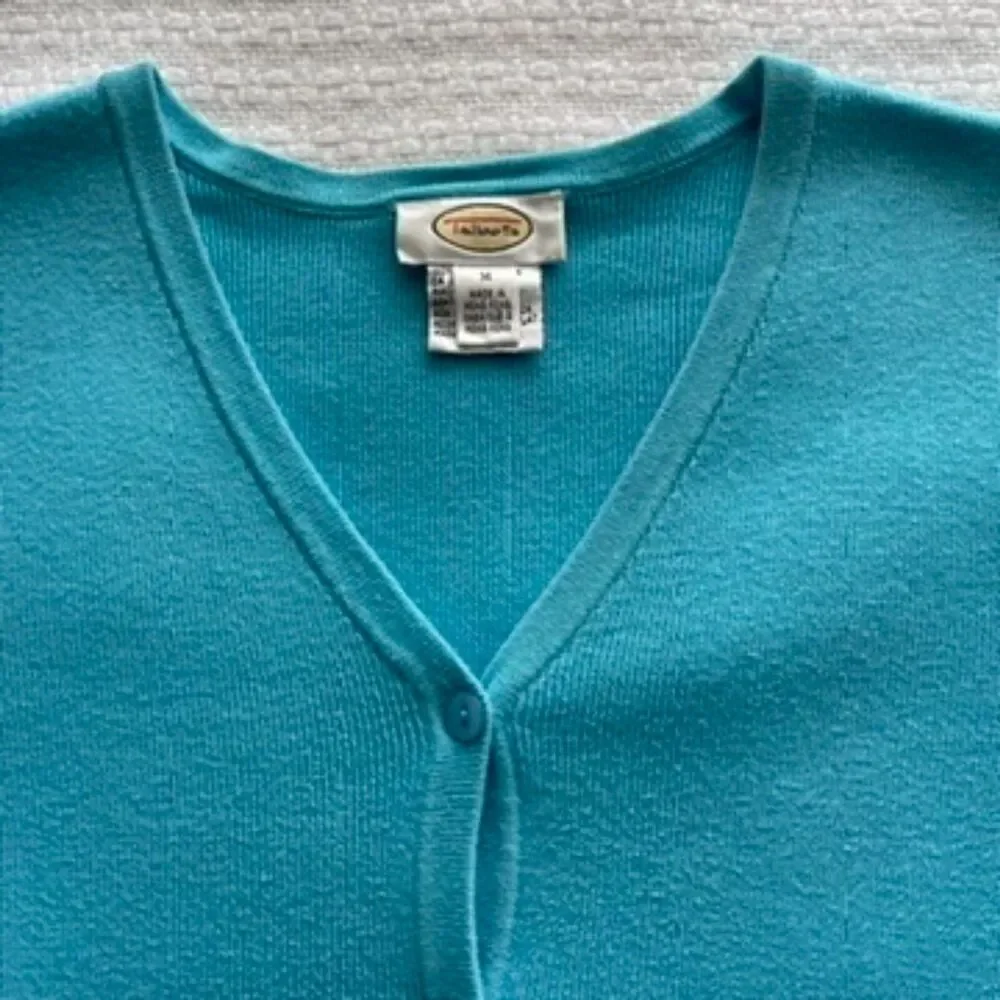 M Talbots Blue Short-Sleeve V-Neck Cardigan